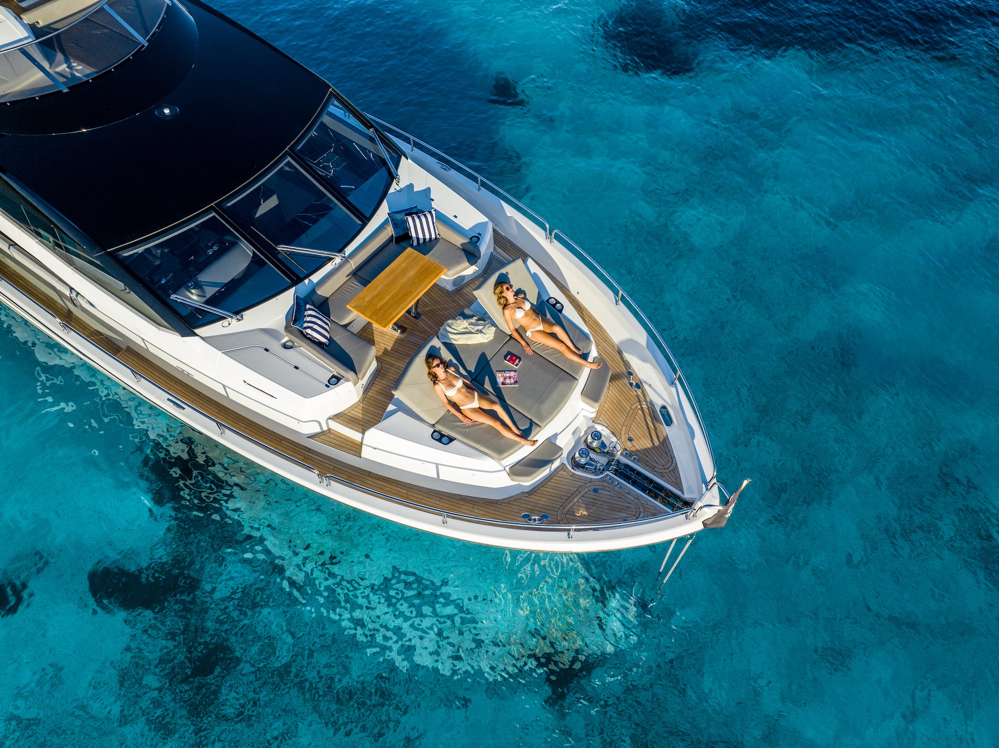 Contemporary yacht salon with panoramic windows